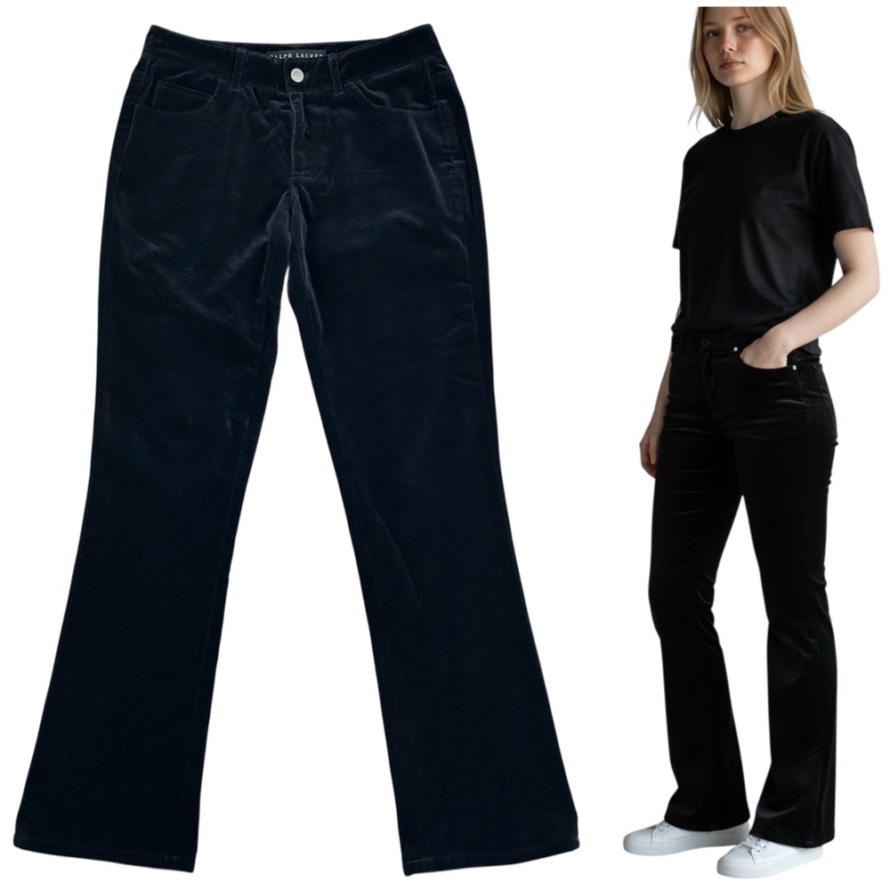 VTG Ralph Lauren Black Label Velvet Bootcut Pants Size 2 Stretch Quiet Luxury